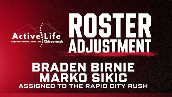 RUSH RECEIVE BRADEN BIRNIE AND MARKO SIKIC FROM CALGARY WRANGLERS