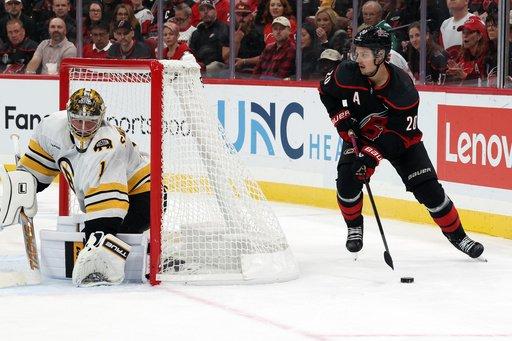 Aho's late goal helps Kochetkov improve to 8-0-0 as Hurricanes beat Bruins 2-1