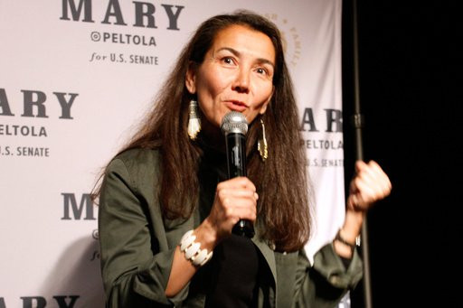 FILE - Mary Peltola, a Democrat running for the U.S. Senate seat in Alaska, addresses supporters at an election watch party on Aug. 18, 2026, in Anchorage, Alaska. (AP Photo/Mark Thiessen, File)