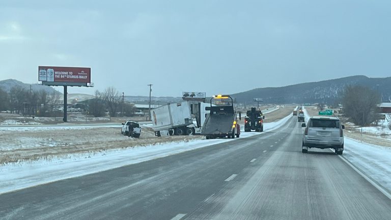 Semi-Truck Rescue Underway on I-90 Near Piedmont Amid Slippery Conditions