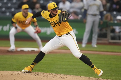 Pittsburgh Pirates pitcher Paul Skenes delivers during the first inning of a baseball game against the Milwaukee Brewers in Pittsburgh, Friday, May 23, 2025. (AP Photo/Gene J. Puskar)