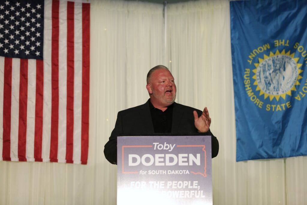 Toby Doeden announces his candidacy for the Republican nomination for governor of South Dakota during an event on May 28, 2025, in Aberdeen. (Joshua Haiar/South Dakota Searchlight)