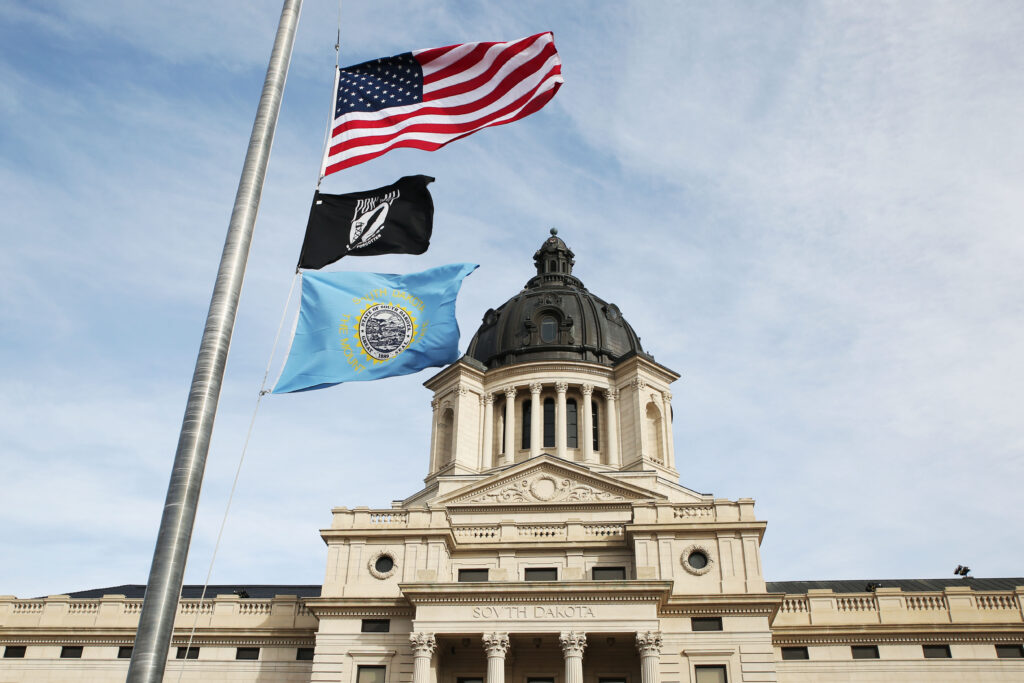 A January 2025 view of the South Dakota State Capitol in Pierre. (Makenzie Huber/South Dakota Searchlight)