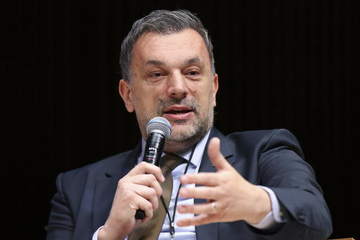 Minister of Foreign Affairs of Bosnia and Herzegovina Elmedin Konakovic speaks during a panel discussion at the NATO Parliamentary Assembly in Dayton, Ohio, Friday, May 23, 2025. (AP Photo/Paul Vernon)