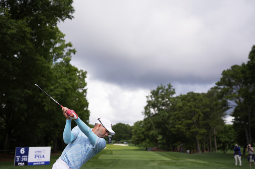 Sergio Garcia, of Spain, hits his tee shot on the sixth hole during a practice round for the PGA Championship golf tournament at the Quail Hollow Club, Tuesday, May 13, 2025, in Charlotte, N.C. (AP Photo/George Walker IV)