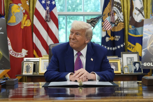 President Donald Trump smiles as he speaks in the Oval Office of the White House, Tuesday, May 20, 2025, in Washington. (AP Photo/Alex Brandon)