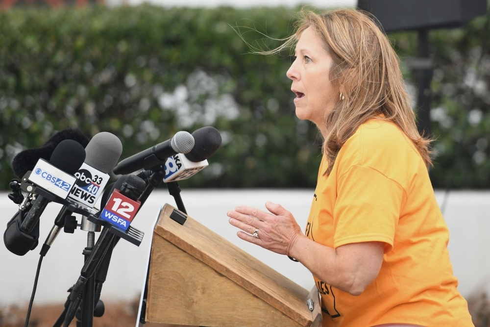 Barbara Collura, CEO and president of Resolve: The National Infertility Association, spoke outside the Alabama Statehouse in Montgomery on Feb. 28, 2024, after a court decision likening embryos to people led fertility clinics to halt services. (Photo by Brian Lyman/Alabama Reflector) 