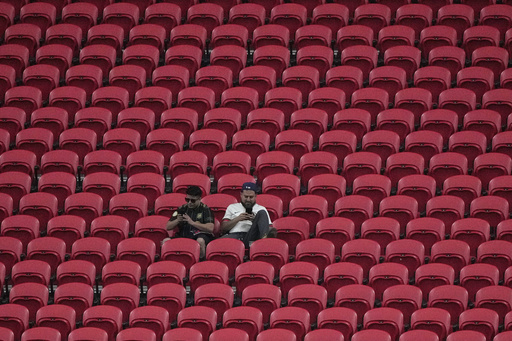 Fans wait for the beginning of the Club World Cup group D soccer match between Chelsea and Los Angeles FC in Atlanta, Monday, June 16, 2025. (AP Photo/Brynn Anderson)