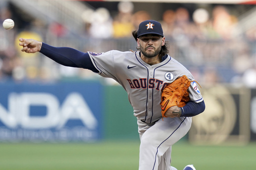 Houston Astros pitcher Lance McCullers Jr. delivers during the fourth inning of a baseball game against the Pittsburgh Pirates, Tuesday, June 3, 2025, in Pittsburgh. (AP Photo/Matt Freed)