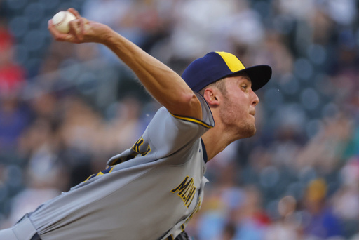Milwaukee Brewers starting pitcher Jacob Misiorowski throws to the Minnesota Twins in the fourth inning of a baseball game Friday, June 20, 2025, in Minneapolis. (AP Photo/Bruce Kluckhohn)