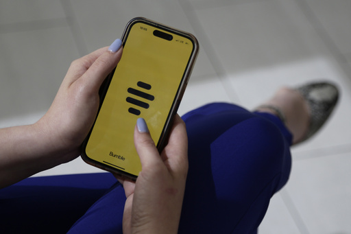 FILE - The dating app Bumble on a smart phone, June 26, 2024, in New York. (AP Photo/Peter Morgan, File)