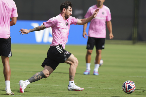 Inter Miami forward Lionel Messi does drills during a training session Friday, June 13, 2025, in Fort Lauderdale, Fla. in preparation for a Club World Cup soccer match Saturday. (AP Photo/Lynne Sladky)
