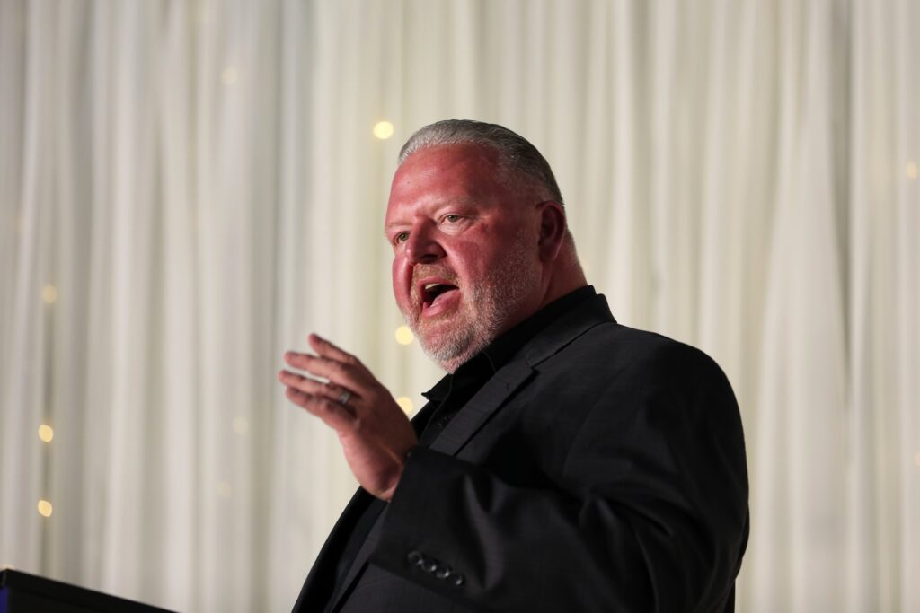 Toby Doeden announces his candidacy for the Republican nomination for governor of South Dakota during an event on May 28, 2025, in Aberdeen. (Joshua Haiar/South Dakota Searchlight)