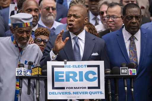 New York Mayor Eric Adams speaks during a campaign launch rally at City Hall, Thursday, June. 26, 2025, in New York. (AP Photo/Yuki Iwamura)