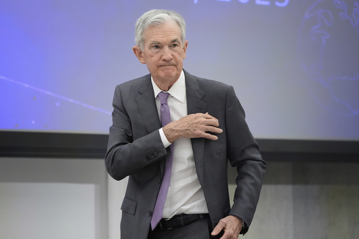 Federal Reserve Chairman Jerome Powell departs after speaking at the 75th anniversary conference of the Federal Reserve Board's International Finance Division at the Federal Reserve in Washington, Monday, June 2, 2025. (AP Photo/Mark Schiefelbein)