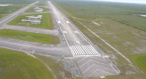 In this image from undated video released by the Office of Attorney General James Uthmeier shows an isolated Everglades airfield about 45 miles (72 kms.) west of Miami that Florida officials said an immigration detention facility dubbed "Alligator Alcatraz" is just days away from being operational. (Courtesy of the Office of Attorney General James Uthmeier via AP)