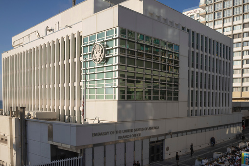 FILE - The U.S. Embassy branch office in Tel Aviv, Israel, is pictured, Jan. 8, 2025. (AP Photo/Ohad Zwigenberg, File)