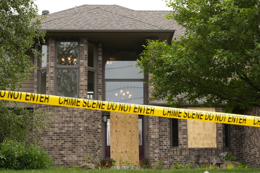 Police tape blocks off the home of Minnesota state Rep. Melissa Hortman, Sunday, June 15, 2025, in Brooklyn Park, Minn. (AP Photo/George Walker IV)
