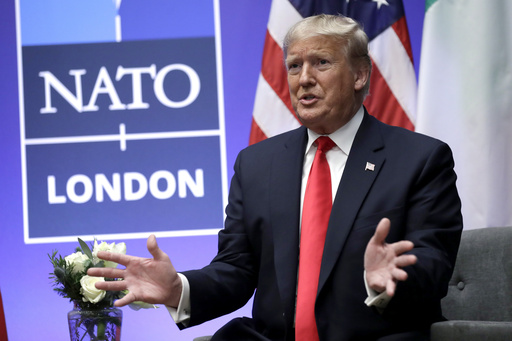 FILE - President Donald Trump speaks during the NATO summit, Dec. 4, 2019, in Watford, England. (AP Photo/ Evan Vucci, File)