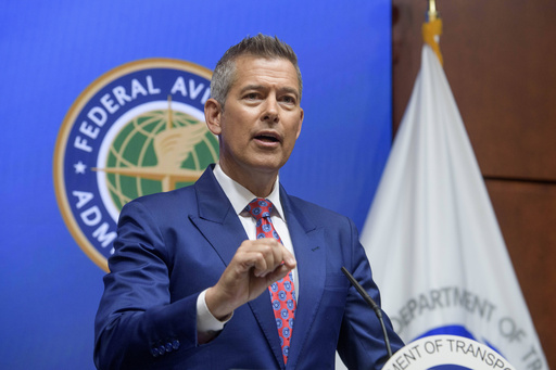 Secretary of Transportation Sean Duffy speaks during a news conference to provide a status update on Newark Liberty International Airport at the Department of Transportation in Washington, Wednesday, May 28, 2025. (AP Photo/Rod Lamkey, Jr.)