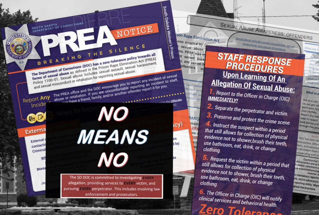 Educational materials on sexual assault in prisons, produced by the South Dakota Department of Corrections and paid for by federal grant funding. (Photo illustration by John Hult/South Dakota Searchlight)