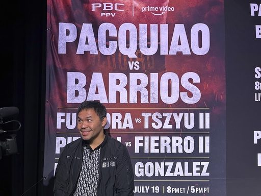 Manny Pacquiao speaks about his boxing comeback at a news conference in Los Angeles on Tuesday, June 3, 2025. (AP Photo/Greg Beacham)