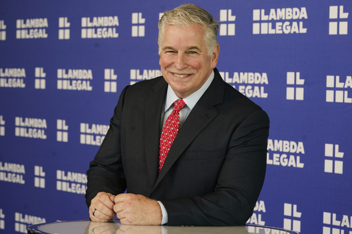 Lambda Legal CEO Kevin Jennings poses for a photo before the Liberty Awards National Dinner, in New York, Thursday, June 5, 2025. (AP Photo/Richard Drew)