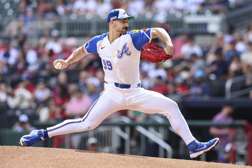 Atlanta Braves pitcher Spencer Strider (99) delivers in the first inning of a baseball game against the Colorado Rockies, Saturday, June 14, 2025, in Atlanta. (AP Photo/Colin Hubbard)