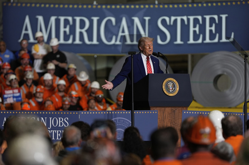 President Donald Trump speaks at U.S. Steel Corporation's Mon Valley Works-Irvin plant, Friday, May 30, 2025, in West Mifflin, Pa. (AP Photo/Julia Demaree Nikhinson)