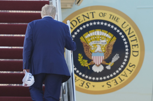 President Donald Trump boards Air Force One, Tuesday, June 24, 2025, at Joint Base Andrews, Md., on his way to The Hague, to join world leaders gathering in the Netherlands for a two-day NATO summit. (AP Photo/Manuel Balce Ceneta)
