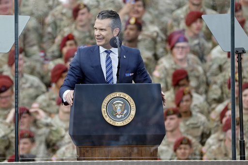 U.S Secretary of Defense Pete Hegseth speaks at Fort Bragg, N.C., Tuesday, June 10, 2025. (AP Photo/Karl DeBlaker)
