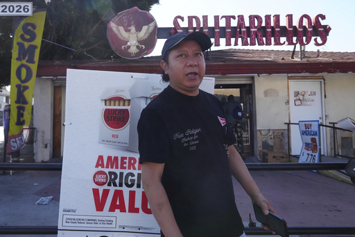 Jose Abel Garcia, a Guatemalan immigrant, comments on President Donald Trump's latest promise to expand deportations in Democratic-led cities Monday, June 16, 2025, in Los Angeles. (AP Photo/Damian Dovarganes)