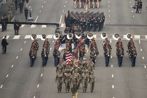 A military parade commemorating the Army's 250th anniversary and coinciding with President Donald Trump's 79th birthday, Saturday, June 14, 2025, in Washington. (AP Photo/Jacquelyn Martin)