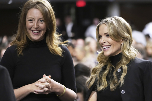 FILE - Dr. Casey Means, a wellness influencer, left, and journalist Megyn Kelly, attend a confirmation hearing for Robert F. Kennedy Jr. for the Secretary of Health and Human Services post, at the Capitol in Washington, Jan. 29, 2025. (AP Photo/Ben Curtis, File)