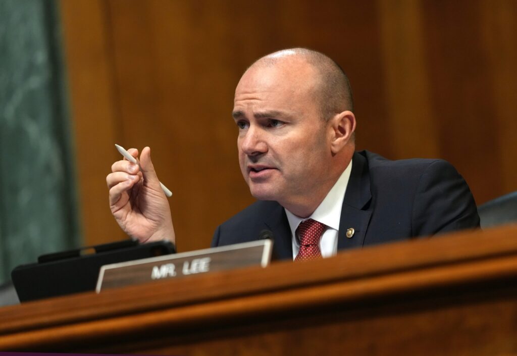 U.S. Sen. Mike Lee, R-Utah, participates in a Senate Judiciary Committee hearing at the Dirksen Senate Office Building on May 13, 2025 in Washington, D.C. (Photo by Kevin Dietsch/Getty Images)