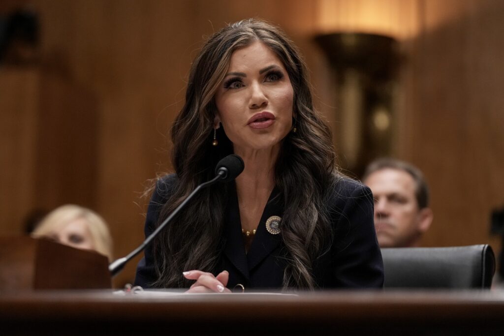 Homeland Security Secretary Kristi Noem speaks during her confirmation hearing before the Homeland Security and Governmental Affairs Committee on Capitol Hill on Jan. 17, 2025.  (Photo by Eric Thayer/Getty Images)