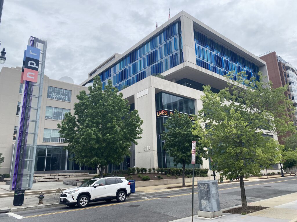 The National Public Radio headquarters in Washington, D.C., on Tuesday, May 27, 2025.  (Photo by Jennifer Shutt/States Newsroom)