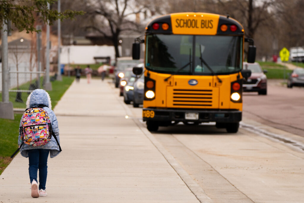 A Sioux Falls School District student walks to the bus. (Courtesy of Sioux Falls School District)