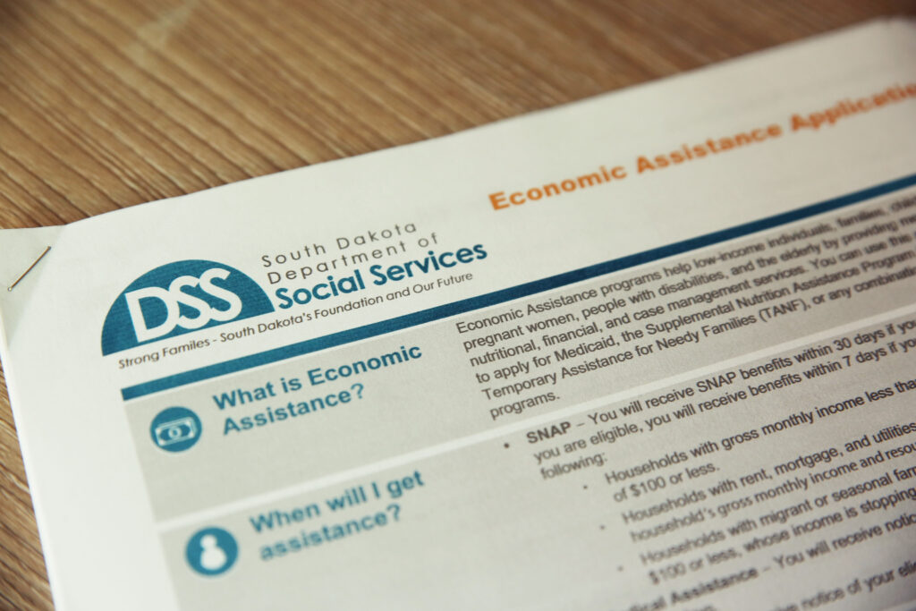 A South Dakota Department of Social Services economic assistance application. (Makenzie Huber/South Dakota Searchlight)