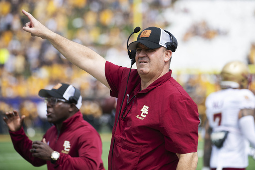 FILE - Boston College head coach Bill O'Brien directs his team during the first half of an NCAA college football game against Missouri, Saturday, Sept. 14, 2024, in Columbia, Mo. (AP Photo/L.G. Patterson, File)