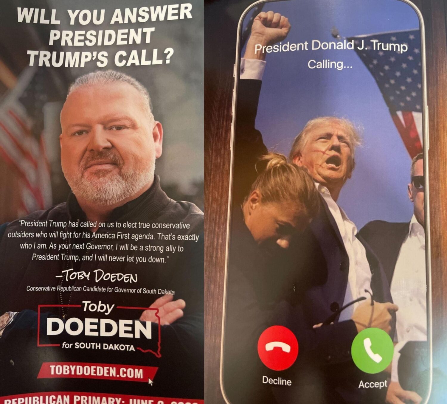 A postcard sent by the Doeden for Governor campaign during the week that U.S. Rep. Dusty Johnson entered the race. (South Dakota Searchlight photo)