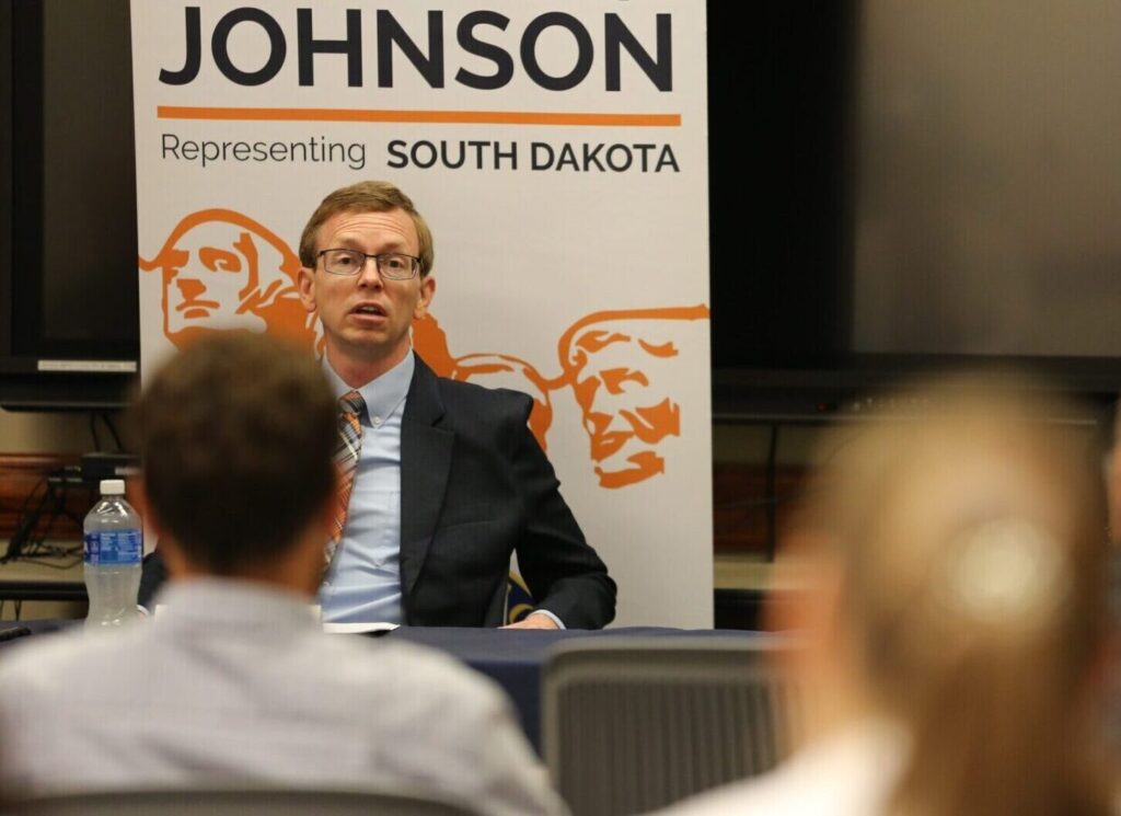 U.S. Rep. Dusty Johnson, R-South Dakota, fields questions during a roundtable discussion at Avera Behavioral Health Hospital in Sioux Falls on July 29, 2025. (Joshua Haiar/South Dakota Searchlight)