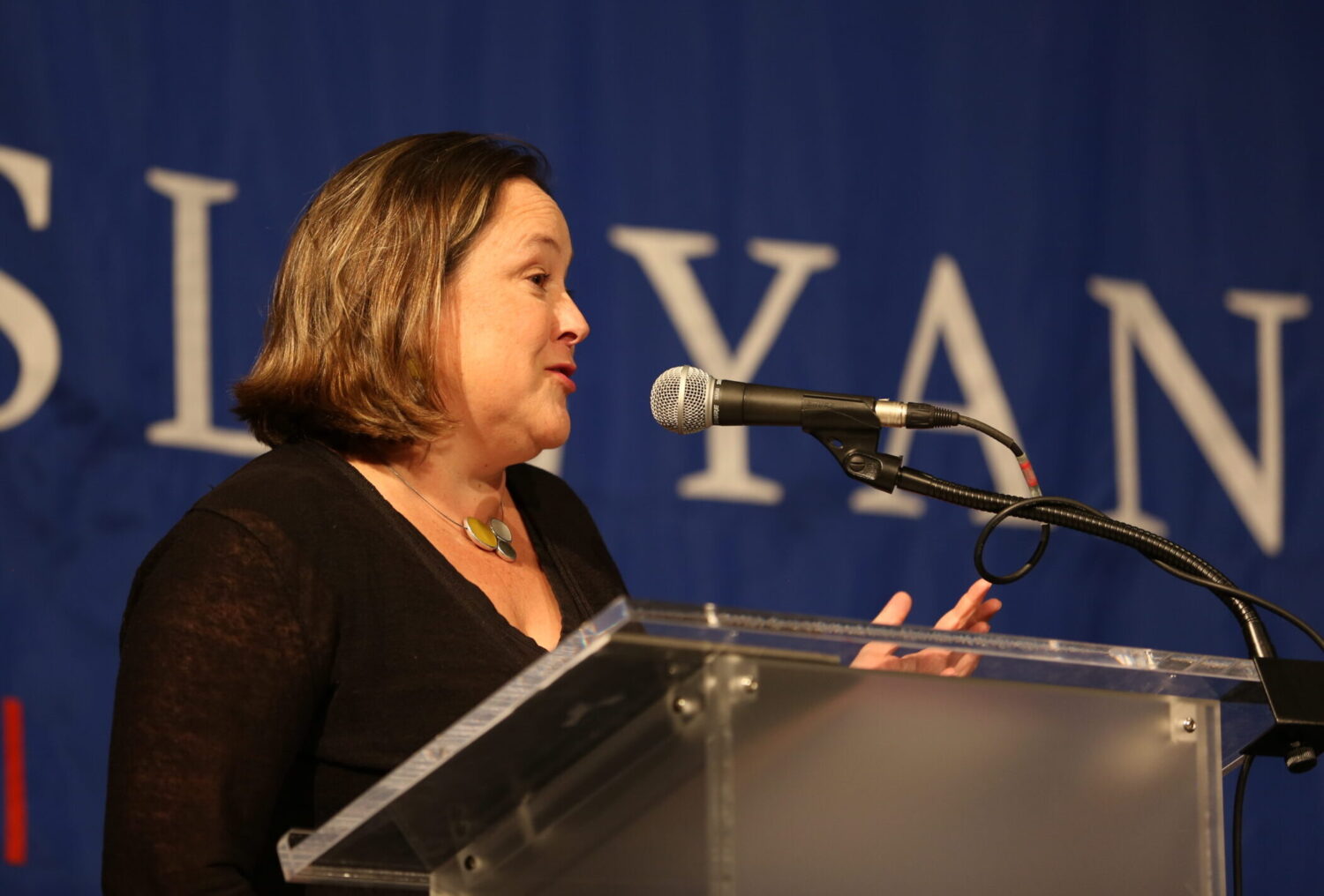 Shelly Ten Napel, CEO of the Community HealthCare Association of the Dakotas, participates in a debate about a Medicaid work requirements ballot measure during a forum on Sept. 19, 2024, at Dakota Wesleyan University in Mitchell. (Joshua Haiar/South Dakota Searchlight)