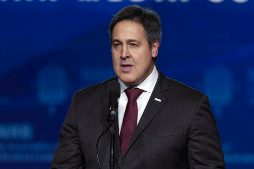 FILE - Paul Dans, director of Project 2025 at the Heritage Foundation, speaks at the National Religious Broadcasters convention, Feb. 22, 2024, in Nashville, Tenn. (AP Photo/George Walker IV, File)