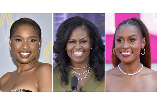 This combination of photos shows Jennifer Hudson, left, Michelle Obama, center, and Issa Rae. (AP Photo)