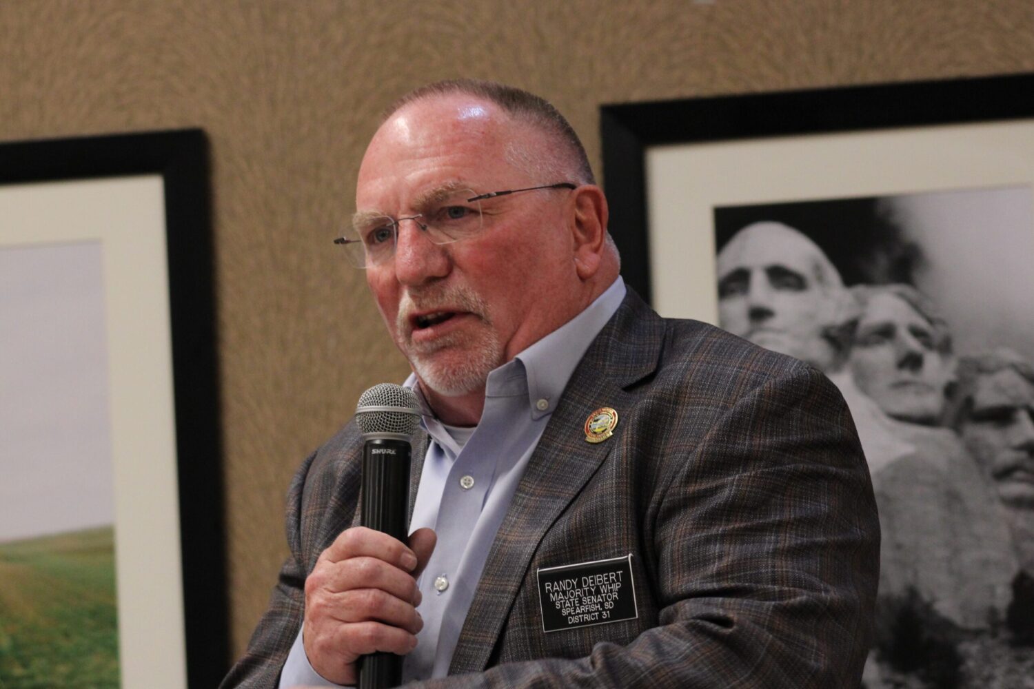 State Sen. Randy Deibert, R-Spearfish, speaks during a Comprehensive Property Tax Task Force meeting on July 16, 2025, at the Ramkota in Rapid City. (Seth Tupper/South Dakota Searchlight)