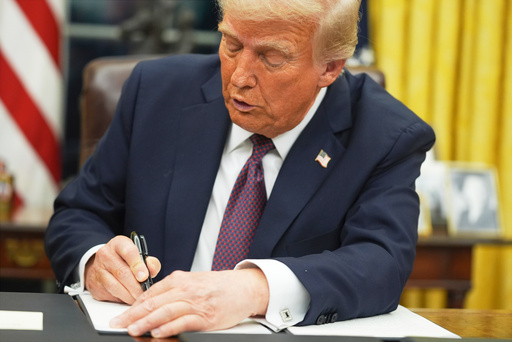 FILE - President Donald Trump signs an executive order on birthright citizenship in the Oval Office of the White House in Washington, Jan. 20, 2025. (AP Photo/Evan Vucci, File)