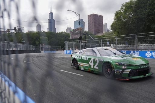 John Hunter Nemechek competes in a NASCAR Cup Series auto race at the Grant Park 165, Sunday, July 6, 2025, in Chicago. (AP Photo/Erin Hooley)