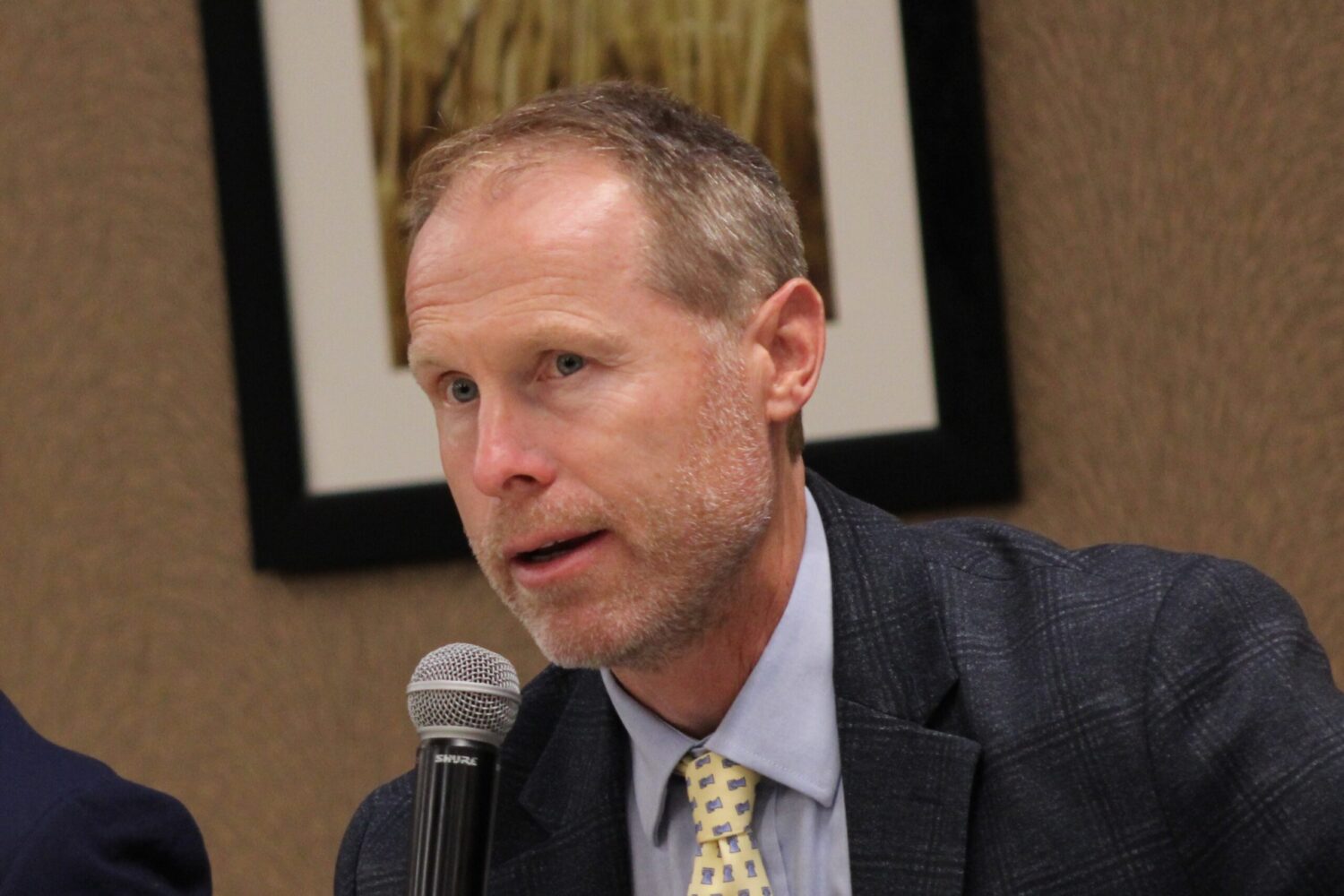 State House Majority Leader Scott Odenbach, R-Spearfish, speaks during a Comprehensive Property Tax Task Force meeting on July 16, 2025, at the Ramkota in Rapid City. (Seth Tupper/South Dakota Searchlight)