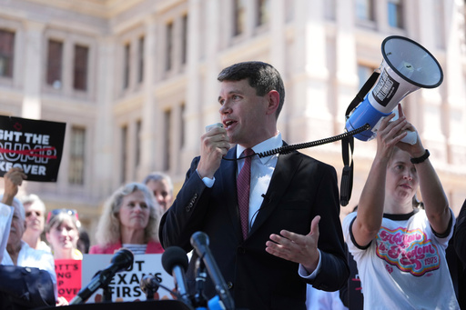 Texas state Rep. James Talarico speaks during a rally to protest against redistricting hearings at the Texas Capitol, Thursday, July 24, 2025, in Austin, Texas. (AP Photo/Eric Gay)